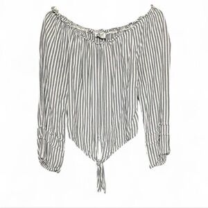 Hollister Women’s Off Shoulder Stripped Blue Tie Front Peasant Top